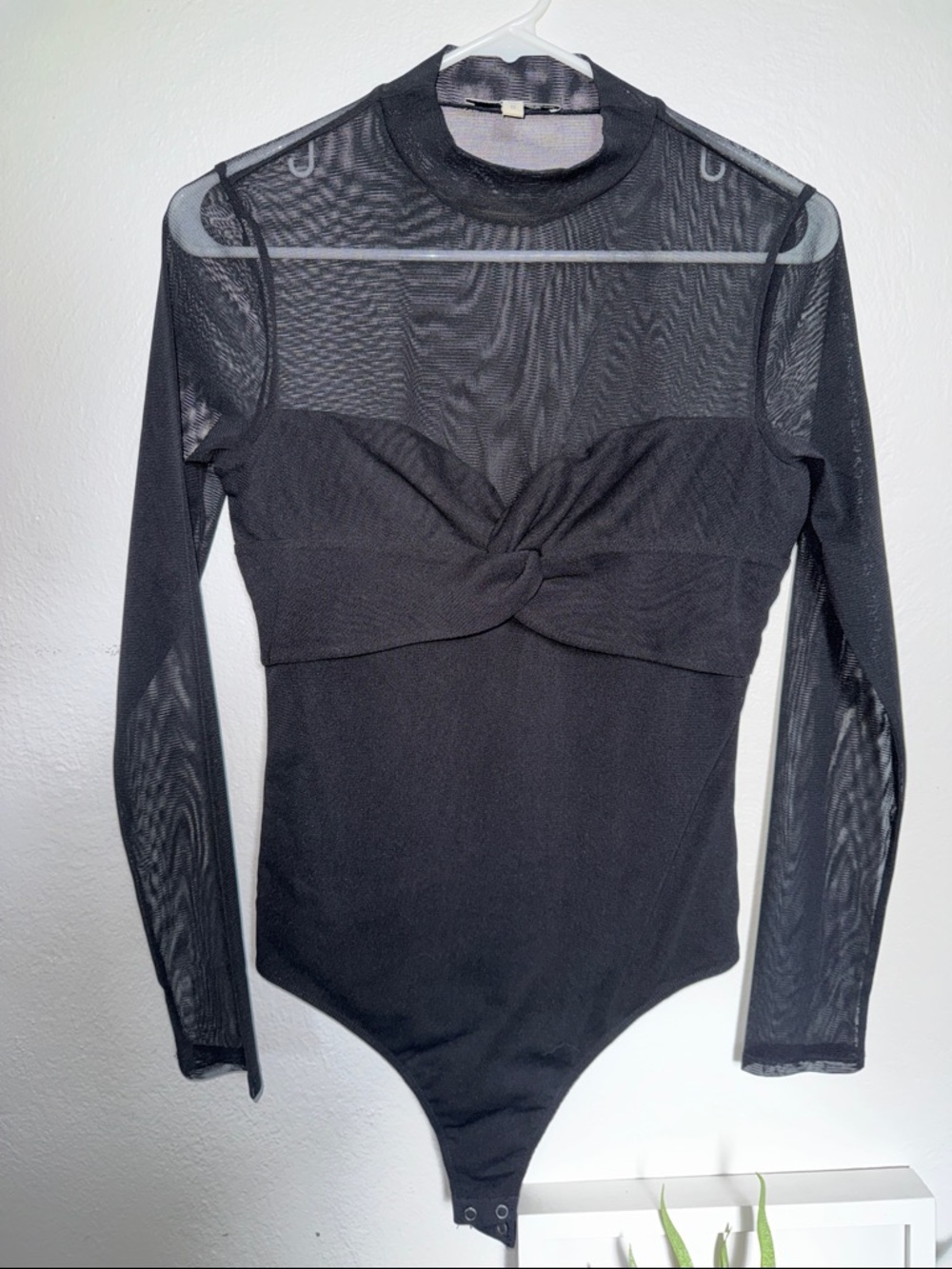 Express Black Sheer Long-Sleeve Twist-Front Bodysuit